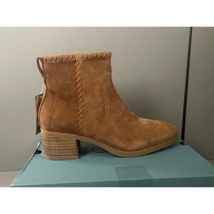 TOMS Boots Womens Size 7.5 Brown Delilah Water Repellent Suede Ankle Block Heel